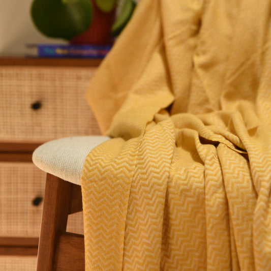 Pure Cashmere Throw Blanket in Saffron Yellow