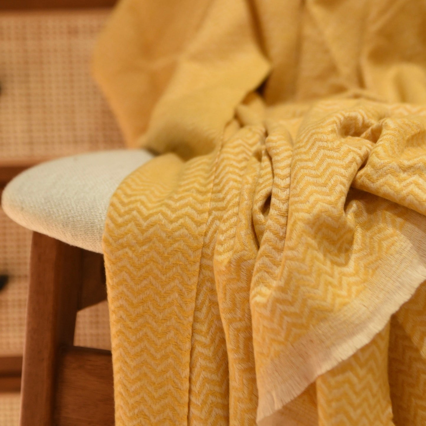 Pure Cashmere Throw Blanket in Saffron Yellow