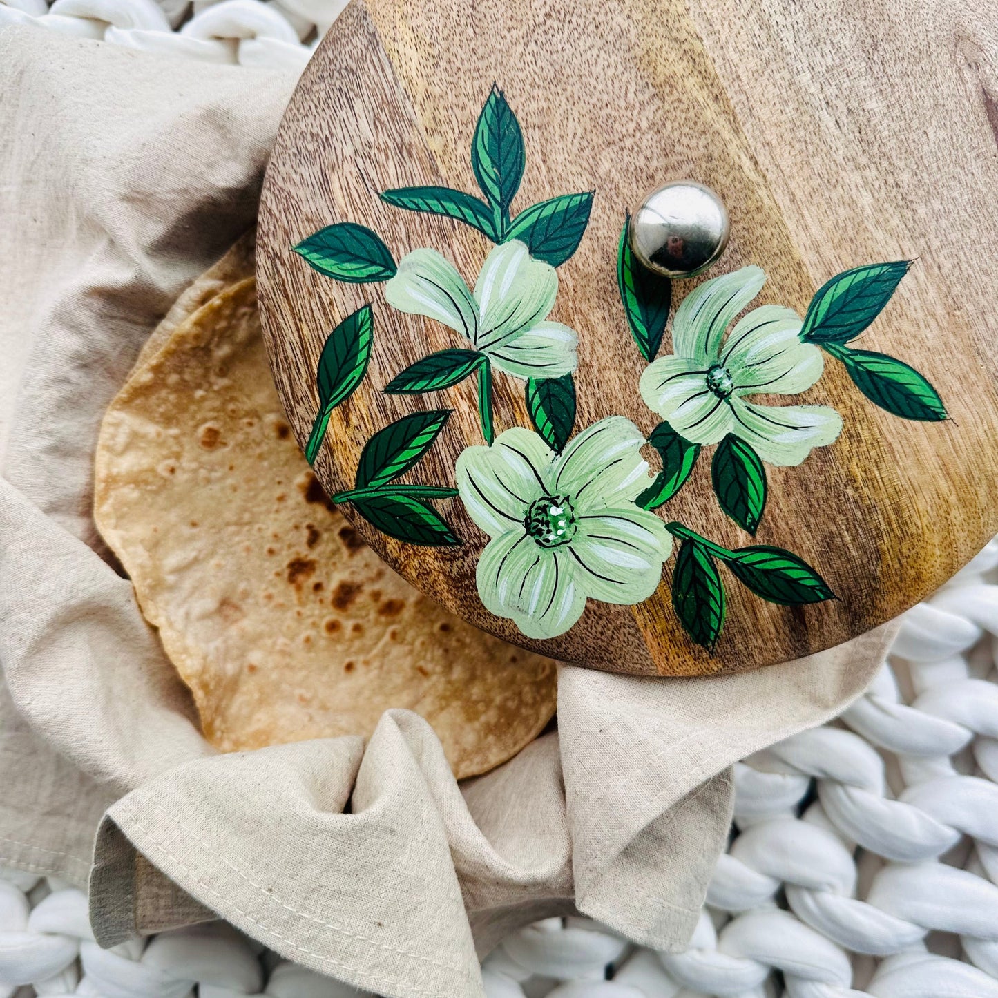 Handpainted Wooden Chapati Box