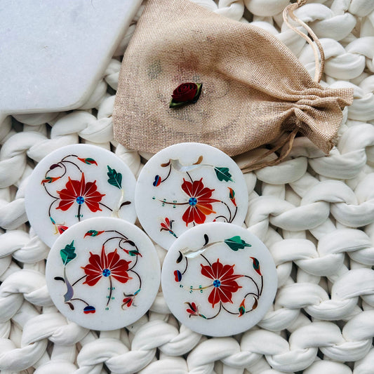 Marble coasters with red inlay