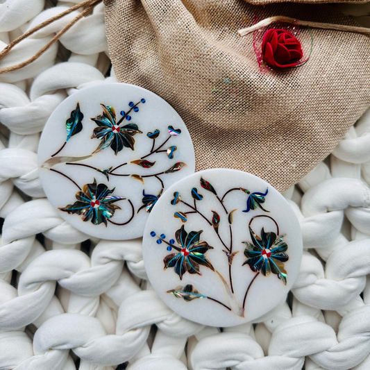 Marble coasters with mother of pearl inlay