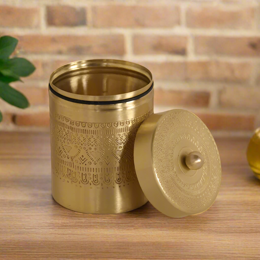 Storage Jar - Pure Brass - For Spices, Snacks or Candy - Medium Size